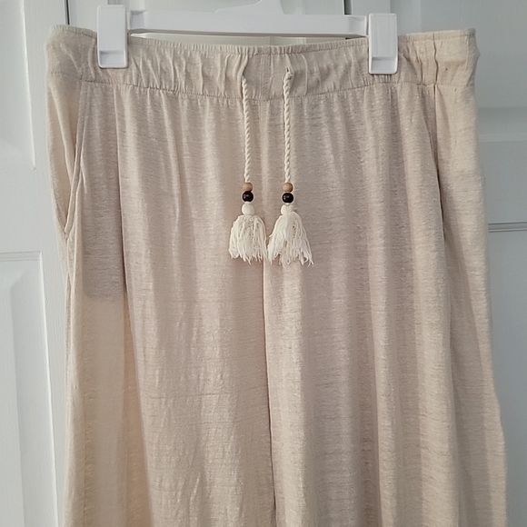 Rachel Zoe 100% linen cream boho wide leg pants Size XL Beach Lounge Comfort - Picture 2 of 6